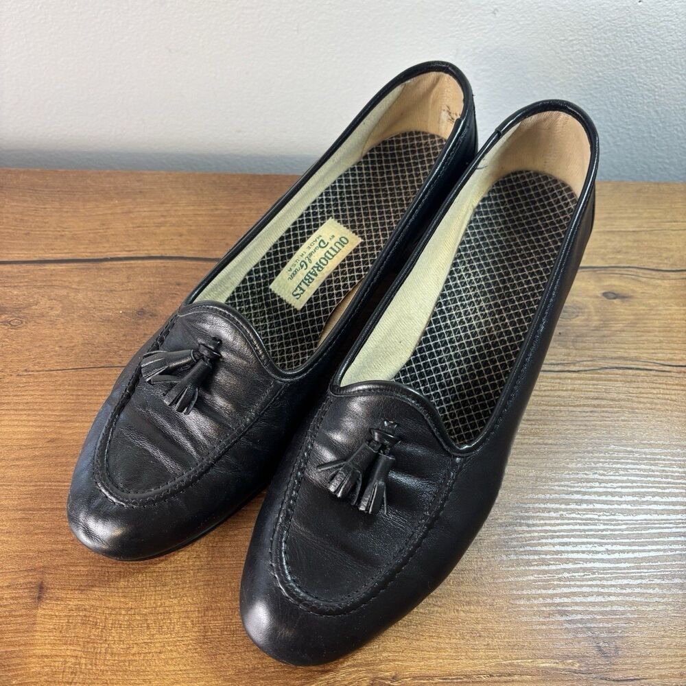 VTG Daniel Green Outdorables Black Leather Tassel Loafers Low Heel 10.5 READ